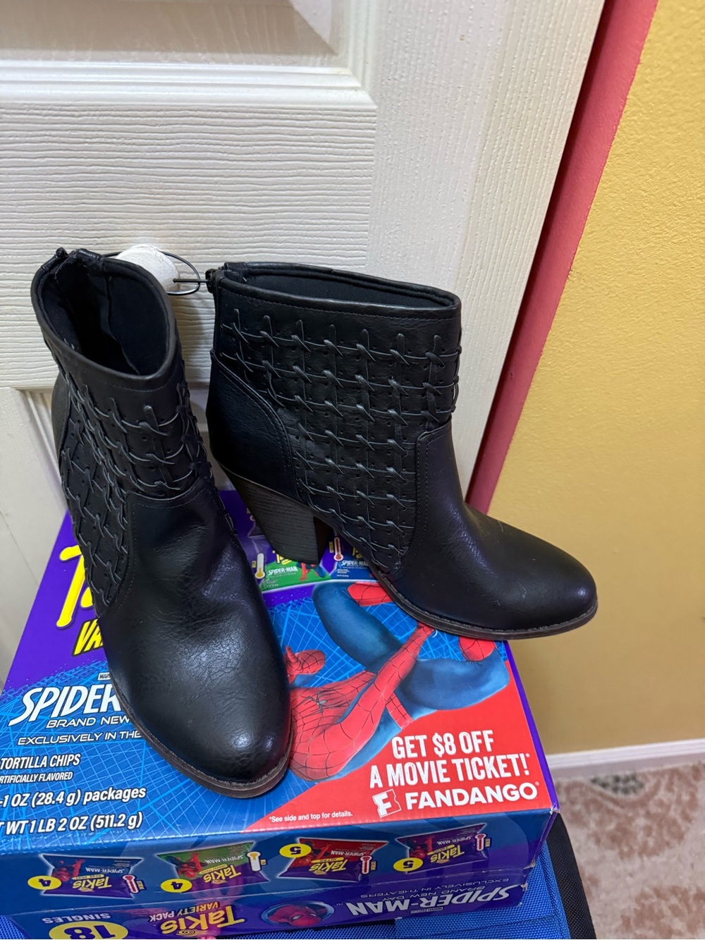 Fergalicious Black Woven-Detail Ankle Booties
